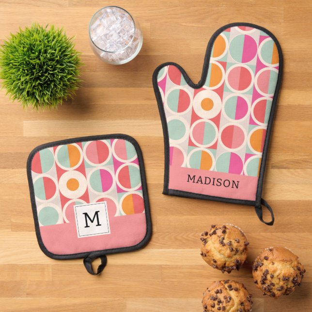 Set De Manoplas Patrón geométrico azul Naranja rosa (De arriba hacia abajo)