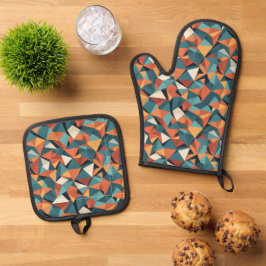 Set De Manoplas Patrón geométrico de color turquesa y naranja de m