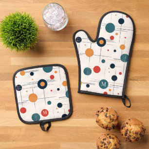 Set De Manoplas Patrón geométrico de Mid Century