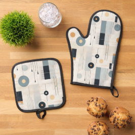 Set De Manoplas Patrón geométrico de tonos Pastel de mediados de s