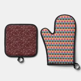 SET DE MANOPLAS PATRÓN GEOMÉTRICO DE TURQUÍA NARANJA DE ROWN PINK