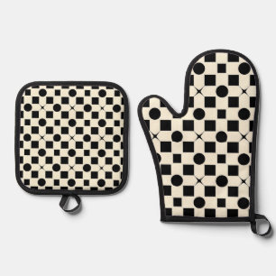 Set De Manoplas Patrón geométrico en blanco y negro con círculos