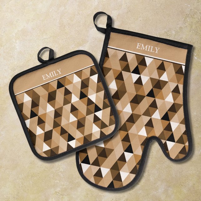 Set De Manoplas Patrón geométrico marrón personalizado (Subido por el creador)