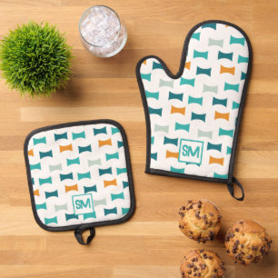 Set De Manoplas Patrón geométrico monograma retro medio siglo