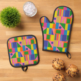 Set De Manoplas Patrón geométrico retro de color moderno de medio 