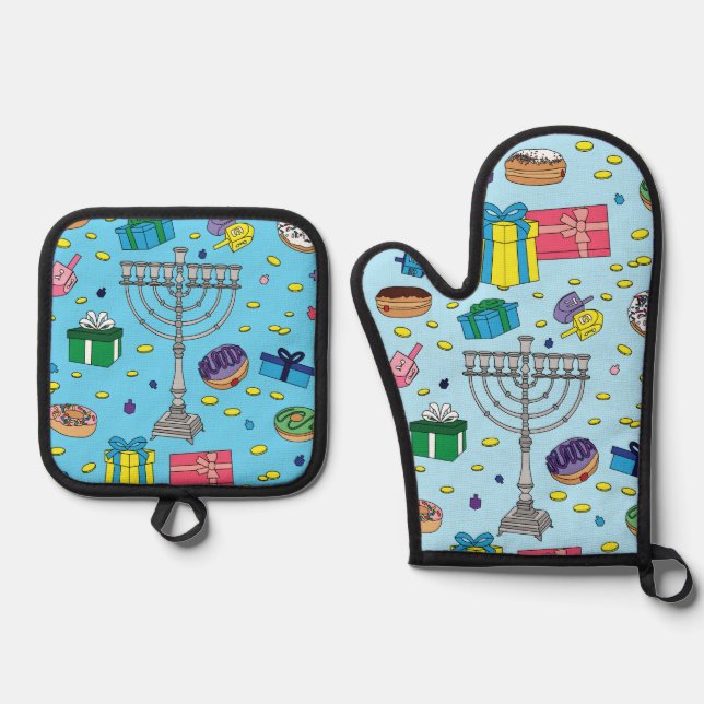 Set De Manoplas Patrón Hanukkah Azul (Anverso)