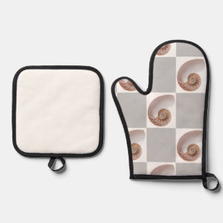 Set De Manoplas Patrón minimalista de conchas de porcelana en tabl