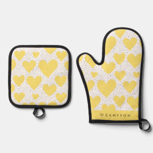 Set De Manoplas Patrón moderno de corazón amarillo personalizado