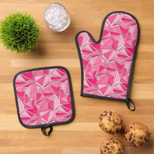 Set De Manoplas Patrón moderno de formas geométricas rosa y carmes