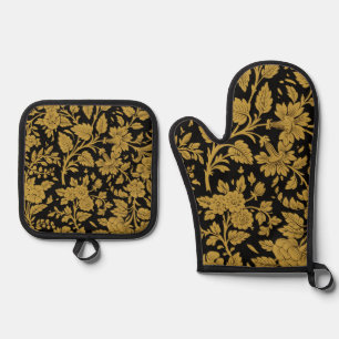 Set De Manoplas Patrón negro de laca india floral en oro antiguo