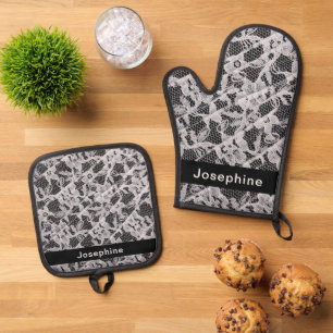 Set De Manoplas Patrón personalizado de encaje negro y blanco fals