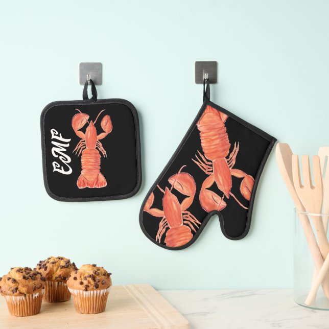 Set De Manoplas Patrón Pintado a Mano de Langosta Moderna (Insitu (colgante))