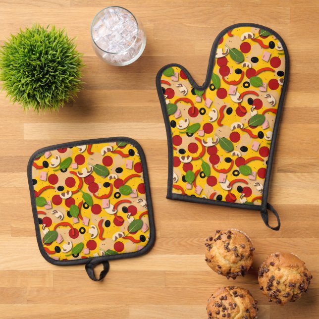 Set De Manoplas Patrón Pizza (De arriba hacia abajo)