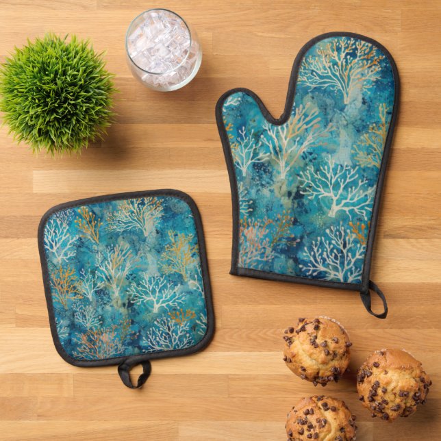 Set De Manoplas Patrón playero Coral Azul (De arriba hacia abajo)