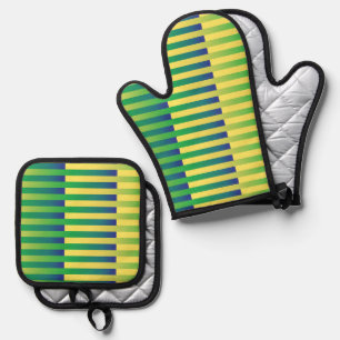 Set De Manoplas Patrón rayado azul amarillo verde