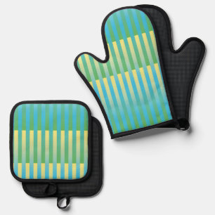 Set De Manoplas Patrón rayado verde amarillo azul