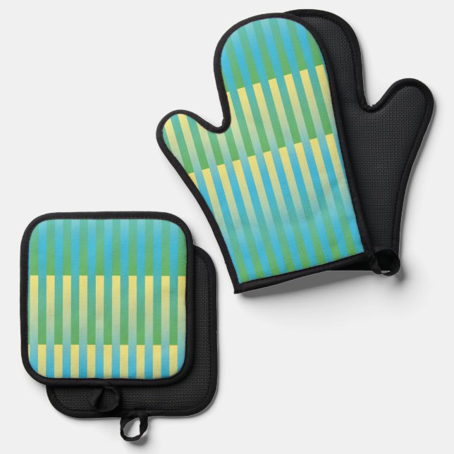 Set De Manoplas Patrón rayado verde amarillo azul (Anverso/Reverso)