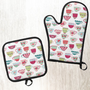 Set De Manoplas Patrón retro moderno de Teacup