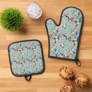 Set De Manoplas Patrón sin foco con flores