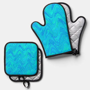 Set De Manoplas Patrón verde azul mareado