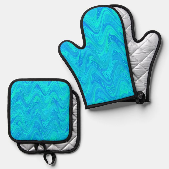Set De Manoplas Patrón verde azul mareado (Anverso/Reverso)