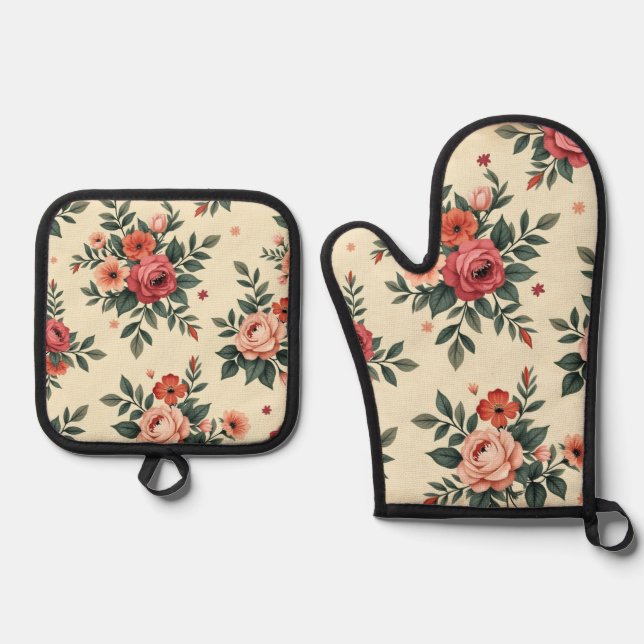 Set De Manoplas Patrones florales de época con elegancia clásica (Anverso)