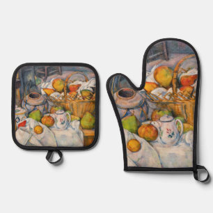 Set De Manoplas Paul Cezanne - Todavía la vida con una canasta