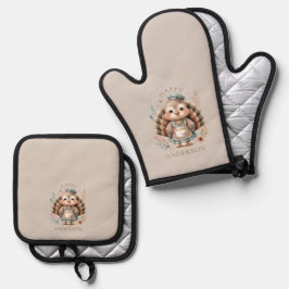 Set De Manoplas Pavo Feliz Personalizado Marrón Personalizado