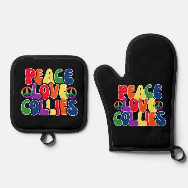 Set De Manoplas Peace Love Collies Oven Mitts y Pot Holder (Anverso)