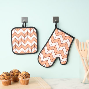 Set De Manoplas Peach Burgundy Herringbone moderno