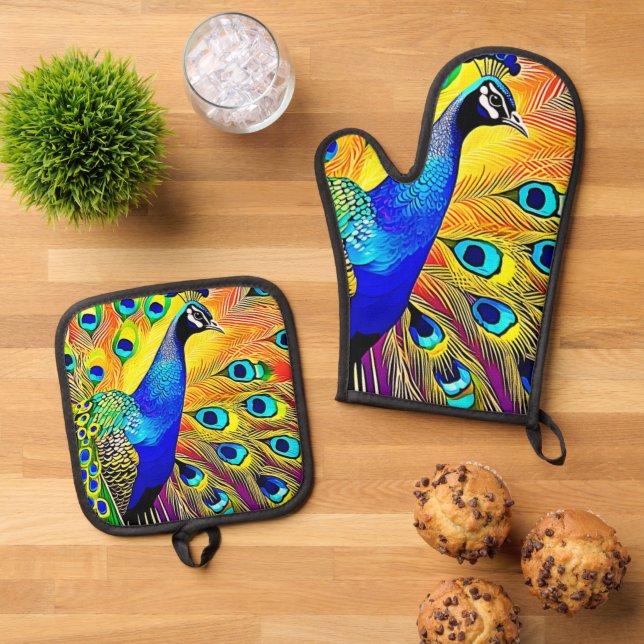 Set De Manoplas Peacock Feather Art (De arriba hacia abajo)