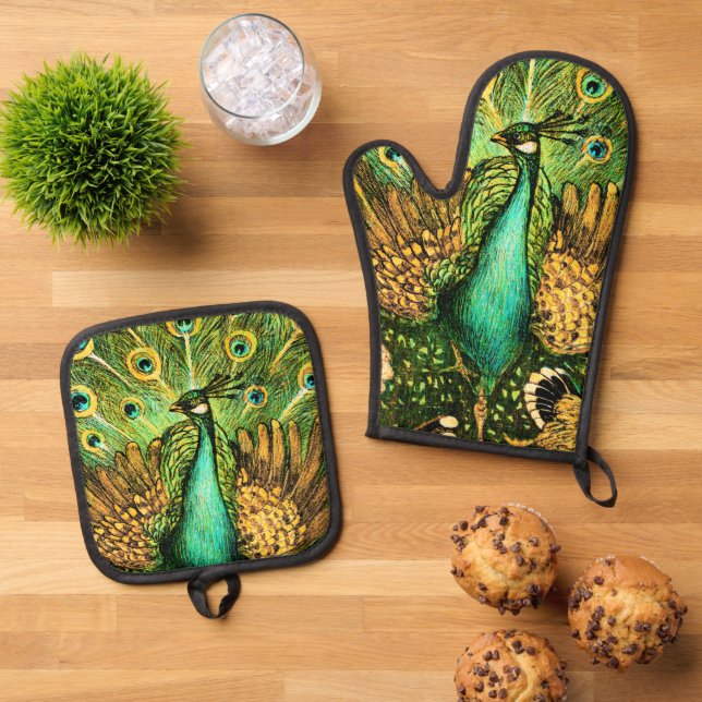Set De Manoplas Peacock y pollos de estilo Art Nouveau de los País (De arriba hacia abajo)