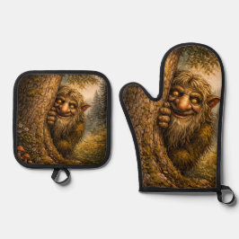 Set De Manoplas Peaking Norwegian Troll, Oven Mitt and Pot Holder