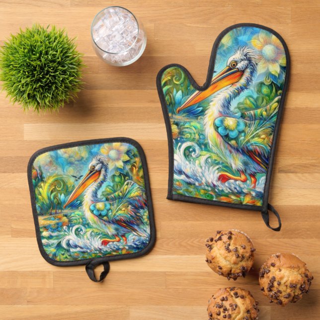 Set De Manoplas Pelican en el amarillo azul floral de Wonderland (De arriba hacia abajo)