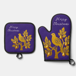 Set De Manoplas Perdiz en un árbol de pera púrpura Feliz Navidad