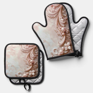Set De Manoplas Perla y Floral Ornata Rosa