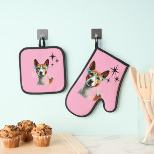Set De Manoplas Perro Basenji de mediados del siglo