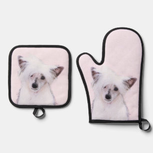Set De Manoplas Perro de Arte Pintura Blanca Powderpuff Crestado C