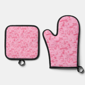 Set De Manoplas Perro Marino Toile Rosa 