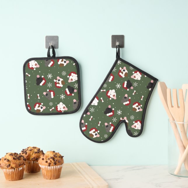 Set De Manoplas Perros de Santa en Verde (Insitu (colgante))