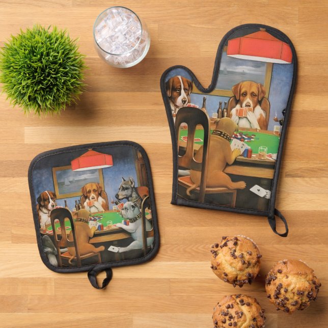 Set De Manoplas Perros jugando póquer de Cassius Marcellus Coolidg (De arriba hacia abajo)
