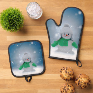 Set De Manoplas Personaje de muñeco de nieve de Navidad adorable d