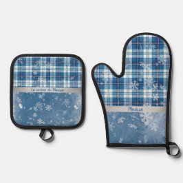 Set De Manoplas Personaliza Elegante Cuadriculado Azul