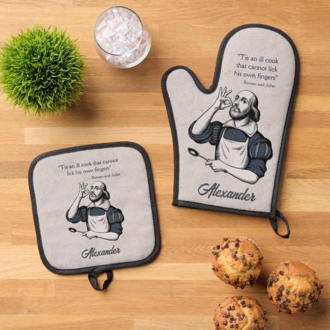 Set De Manoplas Personalizado Baking Recetas Chef Elegante (De arriba hacia abajo)