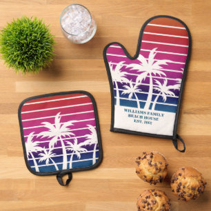 Set De Manoplas Personalizado Cute Beach House Sunset Palm Tree