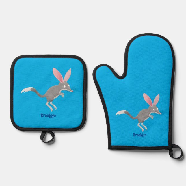 Set De Manoplas Personalizado de bilby australiano feliz (Anverso)