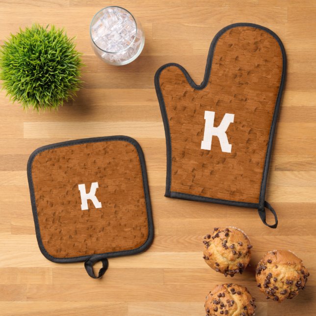 Set De Manoplas Personalizado de Boho Rustic Textured Wood brown (De arriba hacia abajo)