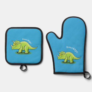 Set De Manoplas Personalizado de dinosaurios de triceratops verde 