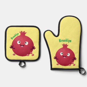 Set De Manoplas Personalizado de frutas pomegranadas alegres