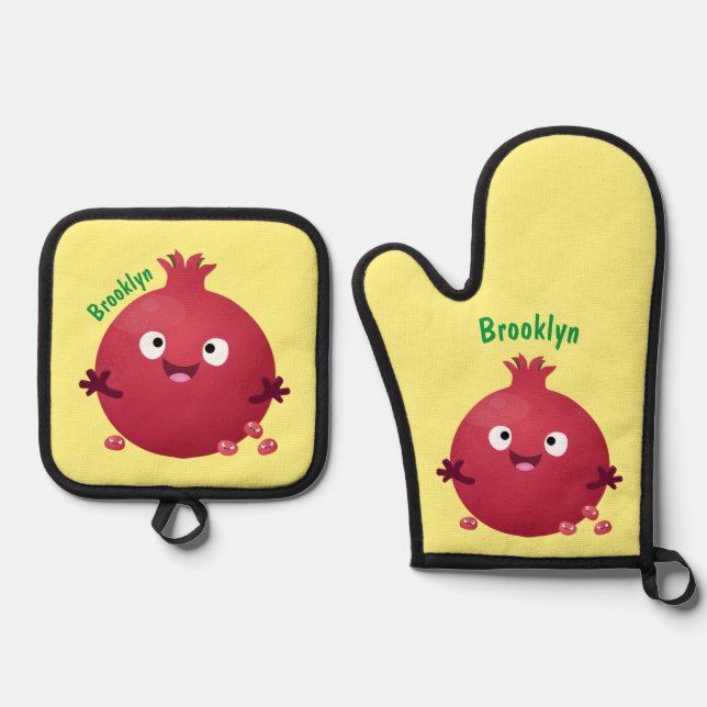 Set De Manoplas Personalizado de frutas pomegranadas alegres (Anverso)